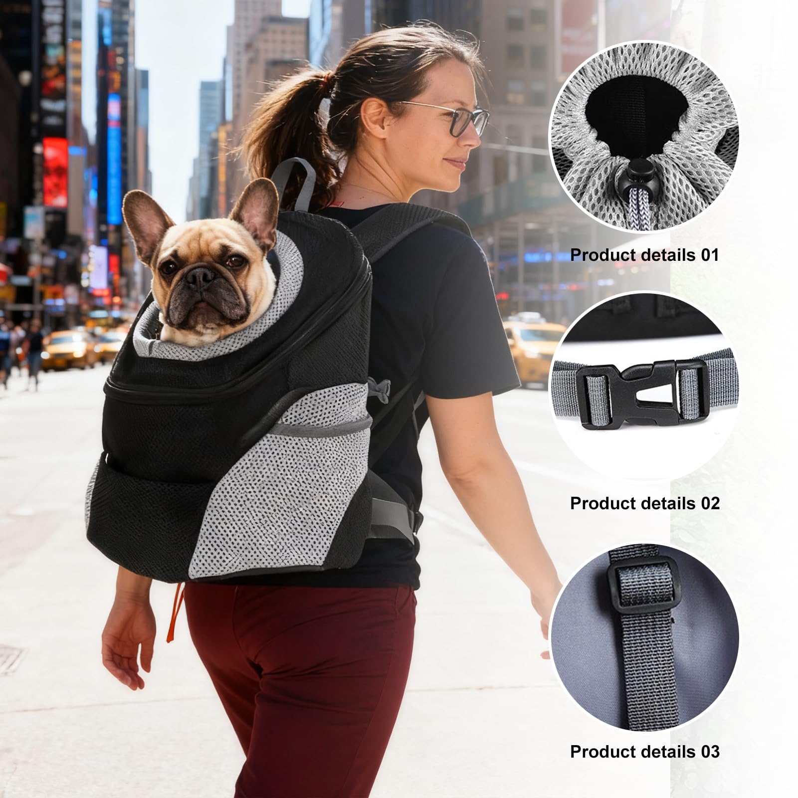 Mochila transportadora para perros: 34 x 30 x 16 cm, color negro, plegable, mochila para mascotas para perros pequeños y gatos, mochila para mascotas de 1 a 5 kg, bolsa para cachorros