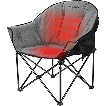 REALEAD Heated Camping Chair Oversized | Heated Folding Chairs for Outdoor Sports with Fully Thick Padded | Heating Camp Chair for Adults Heavy Duty | Support 350lbs | Battery NOT Included