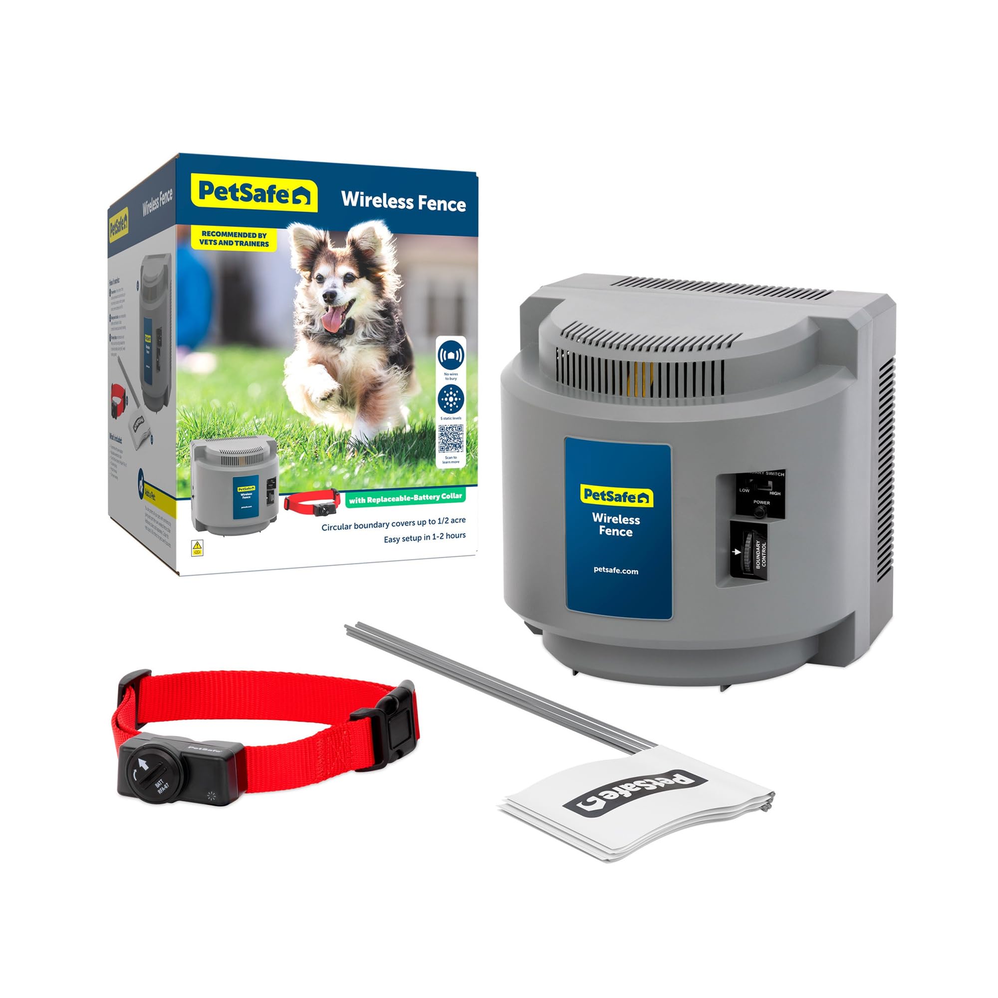 PetSafe Original Wireless Electric Fence for Dogs, Portable for Travel Covers Up to 1/2 Acre, Waterproof Collar for Pets 8lb+ with Tone/Static (Gray), from the Parent Company of Invisible Fence Brand