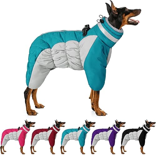 MIGOHI Abrigo de cuerpo completo para perro, abrigo de invierno cálido reflectante para perro con arnés, chaqueta de forro polar de cuello alto para