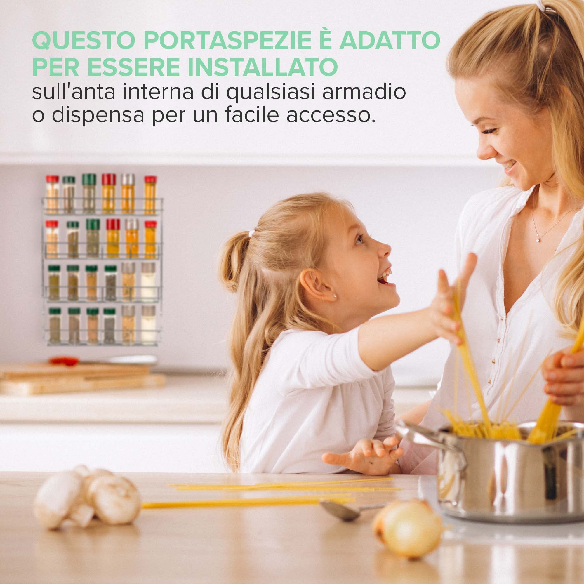 Coninx Porta Spezie da Parete 4 piani | Portaspezie Cucina da Appendere con viti | Spice Rack | Supporto per Spezie da Cucina Assortite | Mensola a 4 livelli per 32 Barattoli di Spezie | 50x40.5x6cm
