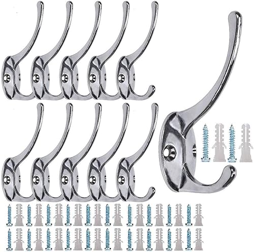 Ganchos de pared para abrigos, resistentes, hechos de metal resistente, 11 unidades, níquel satinado