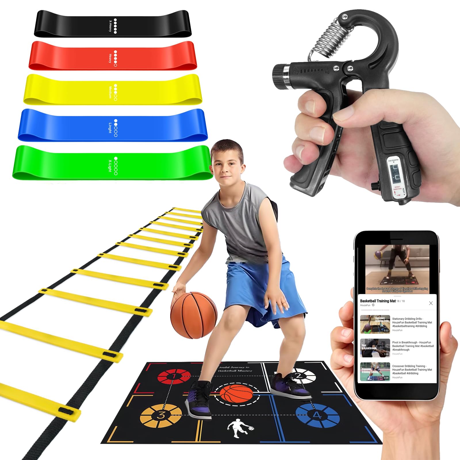 Basketball Training Equipment, Agility Footwork Training Mat, Dribble Trainer, Basketball Practice Aids to Improve Speed, Strength and Coordination