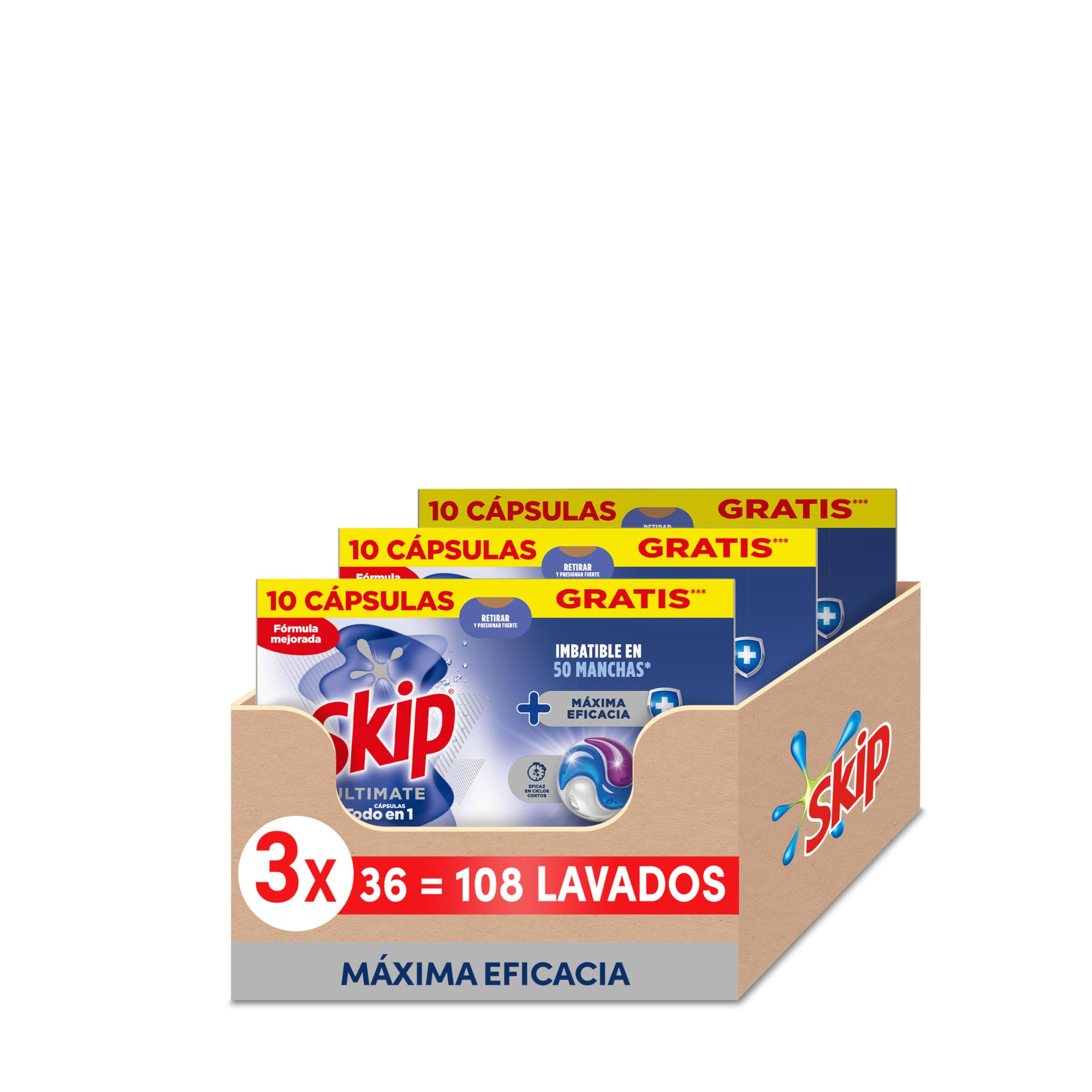 Skip Ultimate Detergente en Cápsulas para la ropa Máxima Eficacia, 3 x 36 lavados