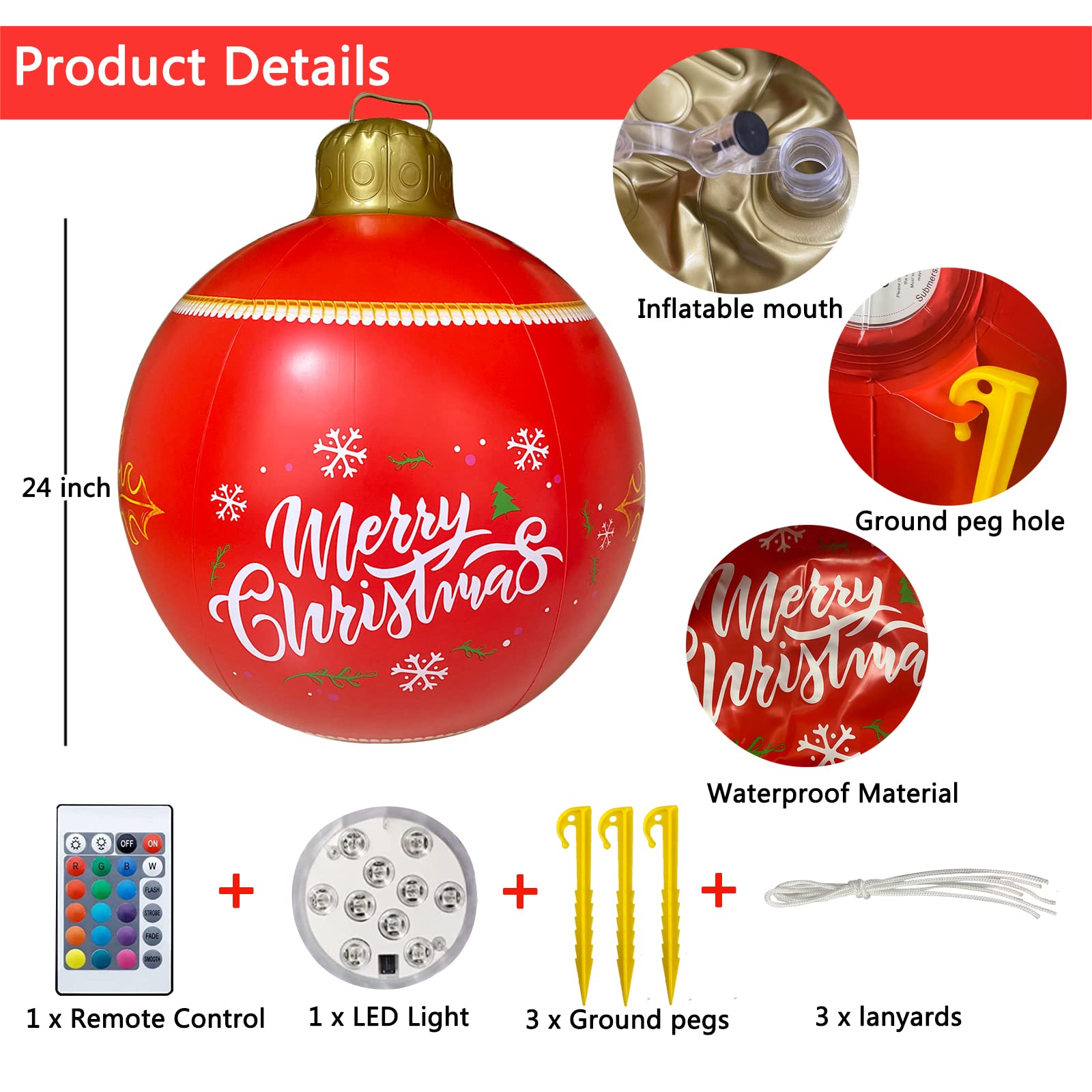 Grande Boule Lumineuse Gonflable De Noël En PVC De 61 Cm Avec LED Et Télécommande Pour