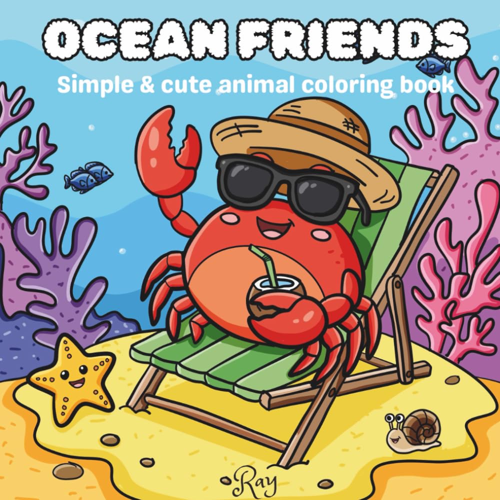 Ocean friends: Simple & cute Animal coloring book