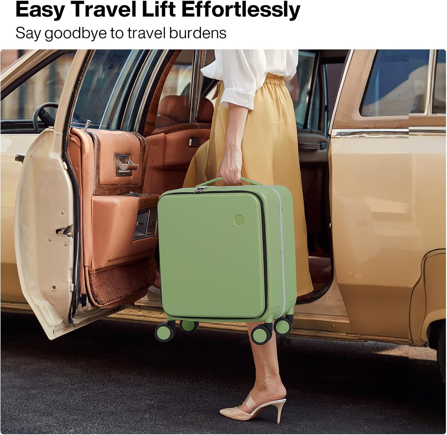 mixi 17x14x9 Carry On Luggage Underseat PC Hard Shell Suitcase Top Opening Aluminum Frame Travel Suitcases with Wheels, Avocado Green