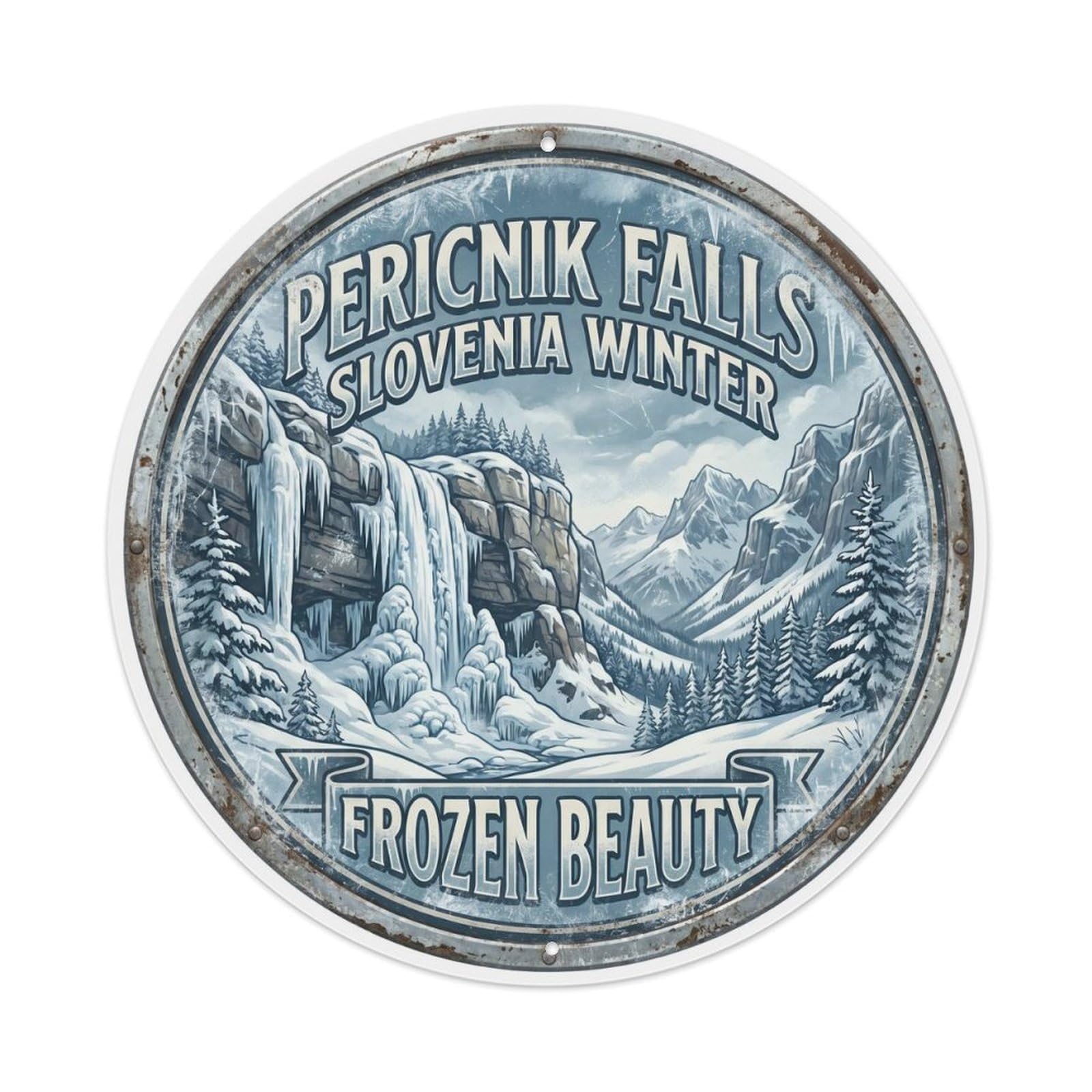 Vintage Travel Pericnik Slovenia Alps Mountain Metal Tin Sign