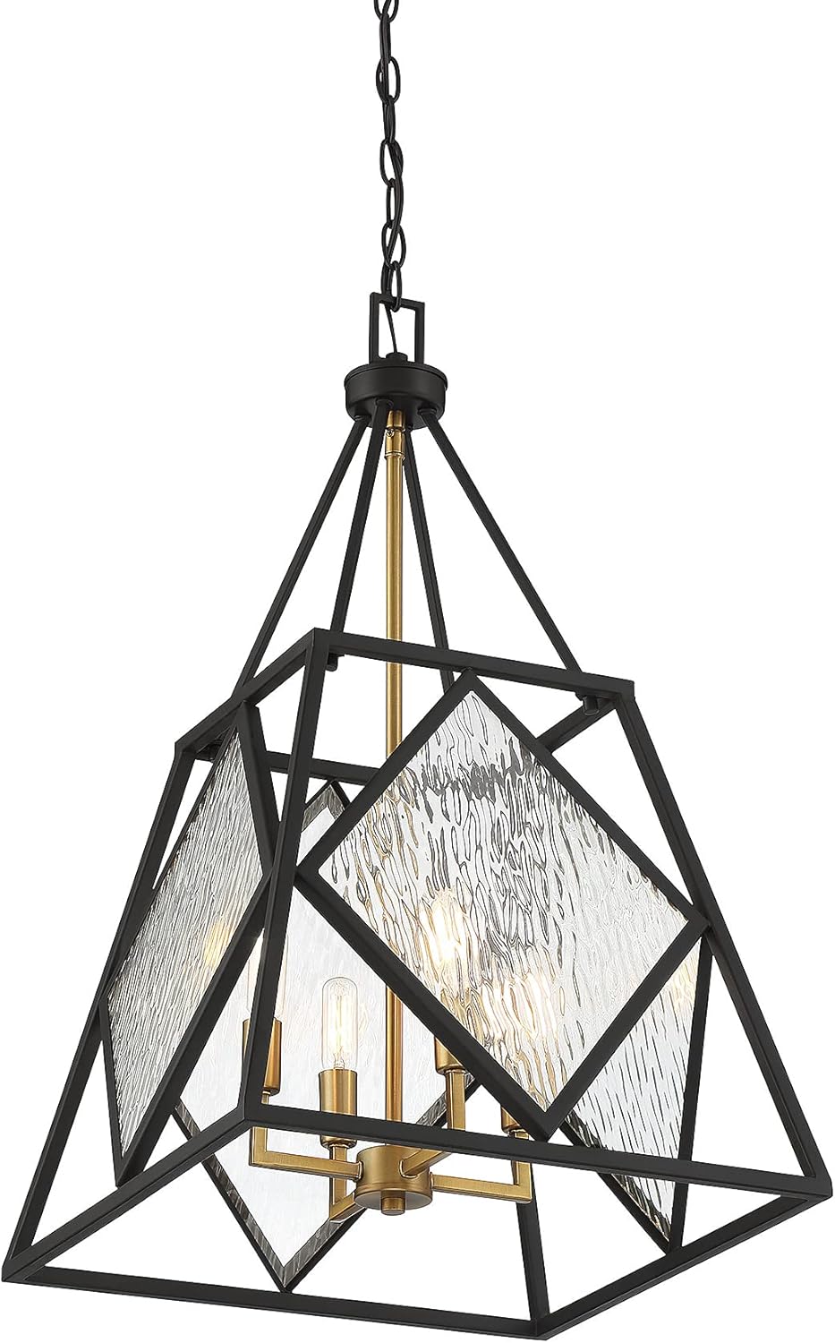 Savoy House 7-5402-4-79 Capella Mid-Century Modern Glam Clear Water Pendant, 4-Light 240 Total Watts, 28" H x 16" W, English Bronze and Warm Brass