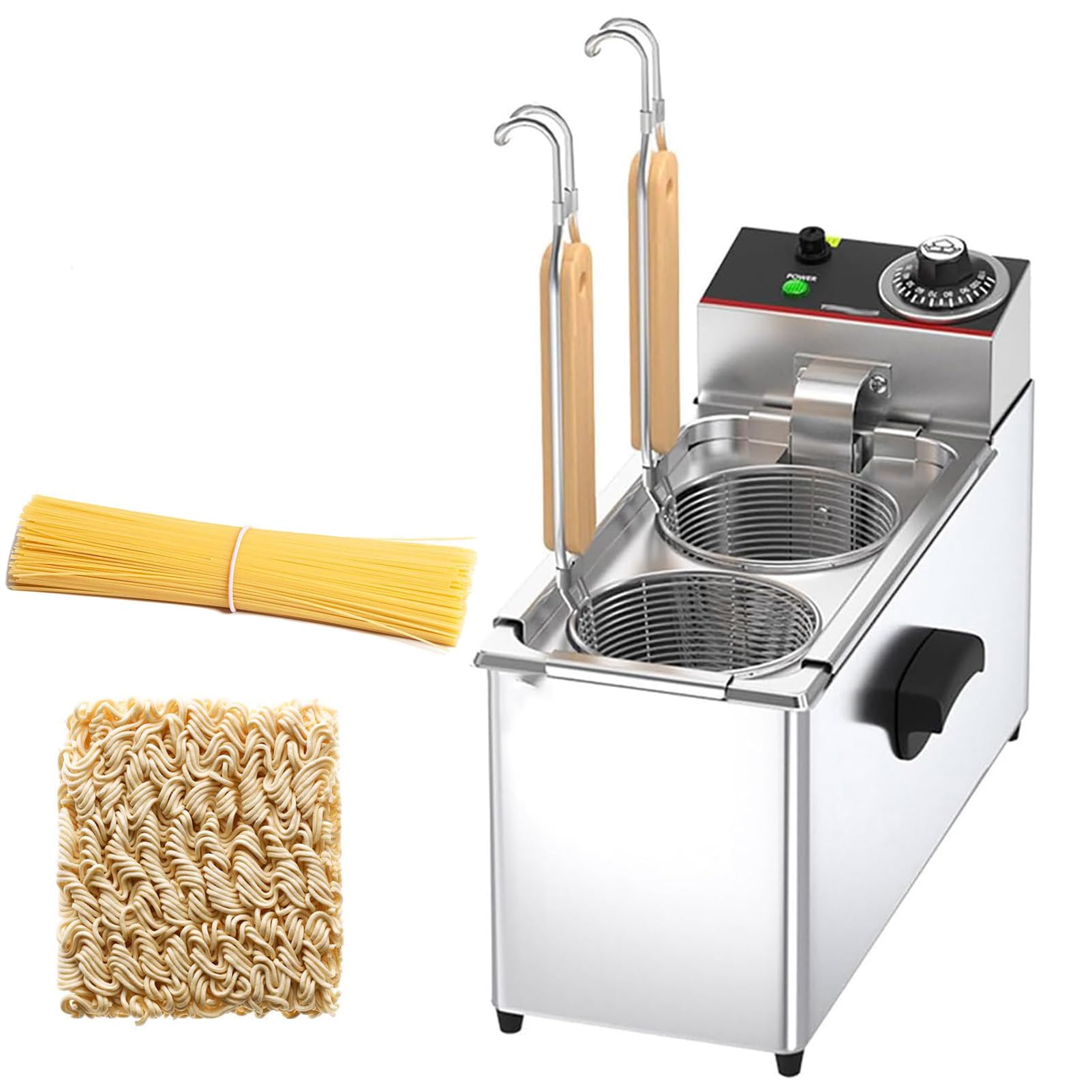 Set per Cucina di Pasta Elettrico con Inserto a Doppio Cestello a Rete, Temperatura Regolabile 30–110°C, Cuocipasta Automatico con Spegnimento per Casa e Cucina Commerciale