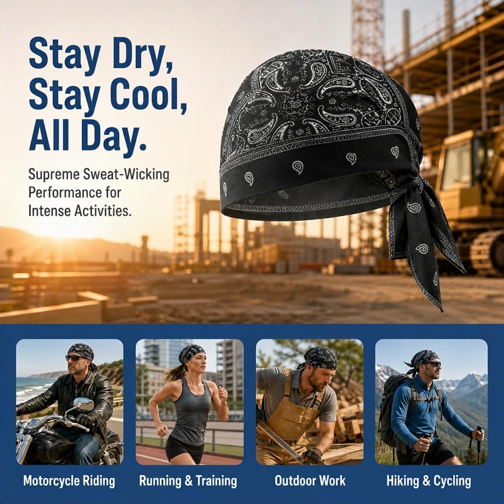 Kühlende Paisley-Kopfstückkappe, Kühlendes Bandana, Kopftuch, Motorradhelm Innenfutter, Elastische Passform Radsportmütze, Kopftuch Piraten, für Sommer, Outdoor, Sport, Reiten, Laufen