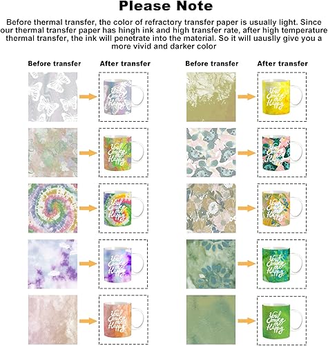 Miniatura 3 de IVYSHION Hojas de transferencia de tinta infusible, papel de transferencia, hojas de transferencia de sublimación coloridas, vinilo de transferencia