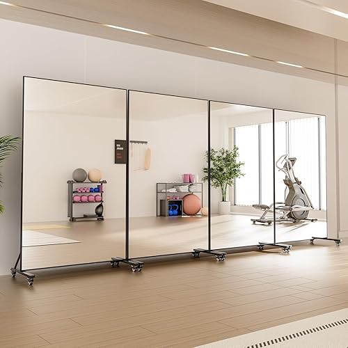 Miniatura 5 de Espejo rodante de gimnasio en casa de 68 x 40 pulgadas, espejo de fitness extra grande de longitud completa, espejo grande de vidrio templado
