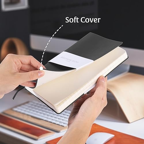 Miniatura 2 de Beechmore Books - Cuaderno de tapa blanda a rayas, diario británico A5, tapa de cuero vegano grande de 5.75 x 8.25 pulgadas, papel grueso crema de