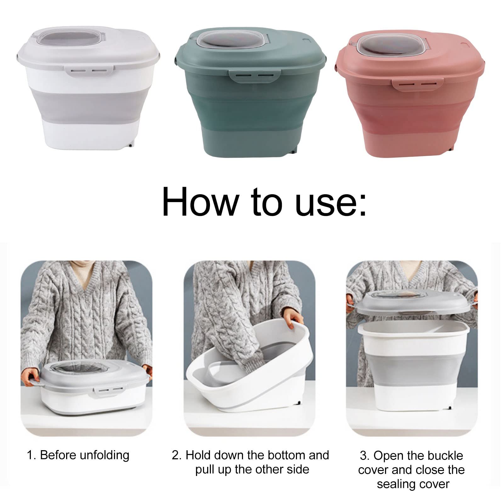 Contenedor de Alimentos para Arroz, Contenedor de Arroz Sellable Rueda Giratoria de Organización de Gran Capacidad con Taza Medidora para Granos (Rosa)