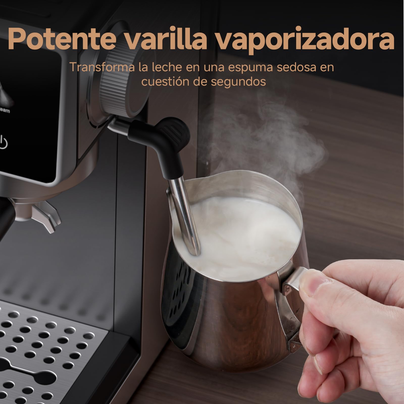 AMZCHEF Cafetera express con molinillo, cafetera espresso 20 bar para casa con vaporizador de leche, 3 niveles de temperatura, 20 ajustes de molienda, función de café frío y caliente, pantalla táctil