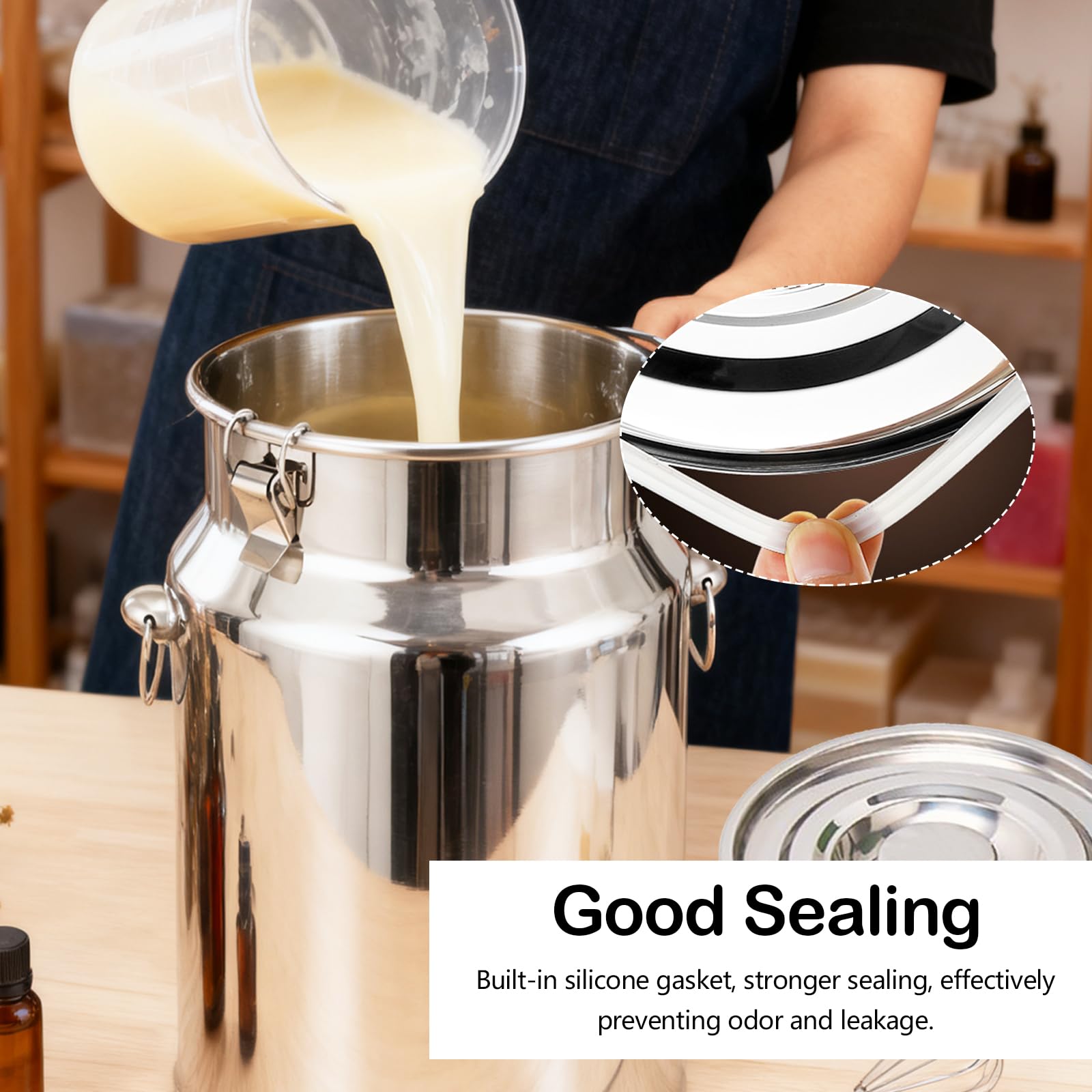 Pot à Lait en Acier inoxydable, Seau à Lait de 9 Litres avec Couvercle Hermétique, Bidon à Laits pour Vin, l'huile, Liquides et Solides en Cuisine, Pot à Laits pour Transport ou Stockage