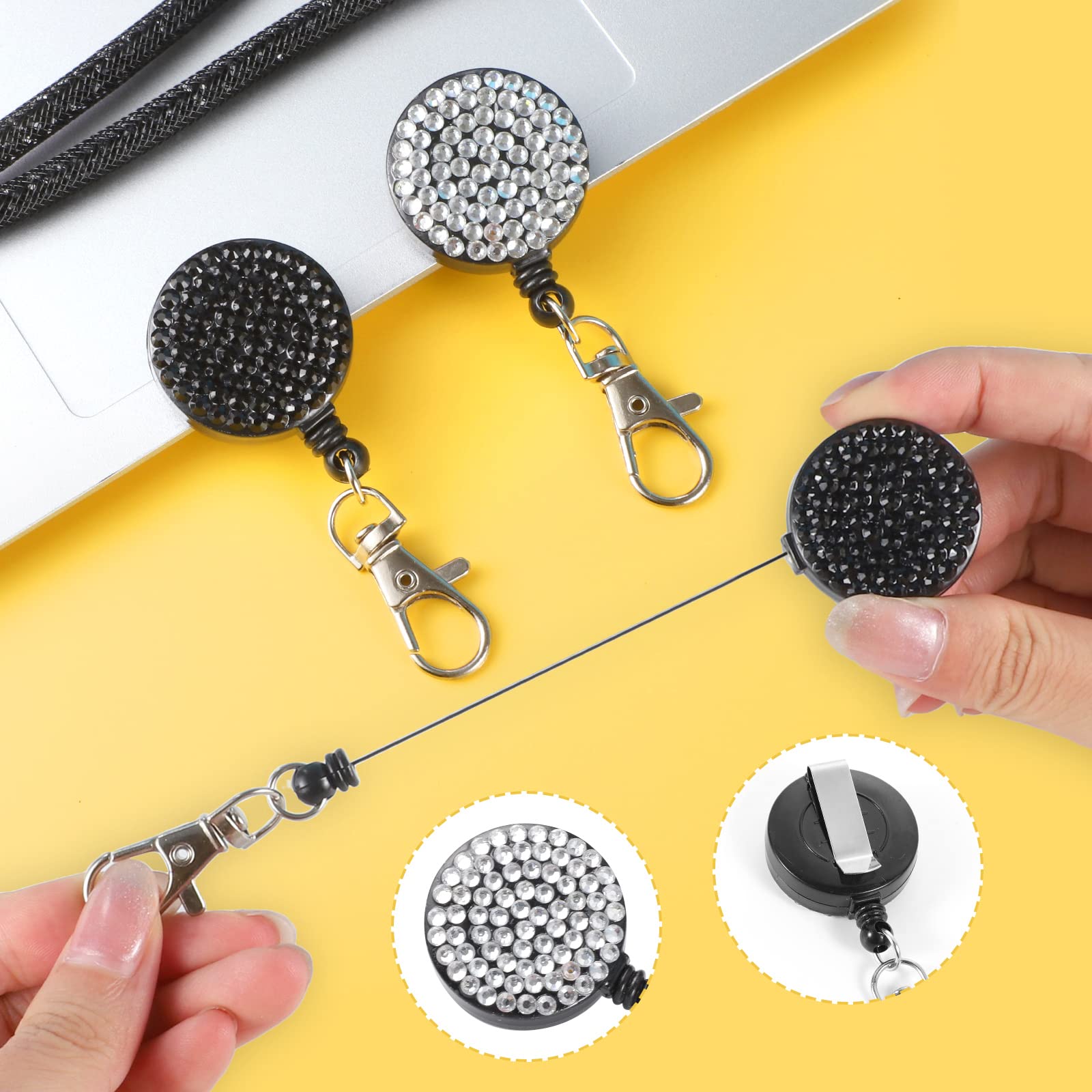 Diamond Name Badge Holder Id Badge Holder With Clip Eersida 2 Sets Rhinestone  Bling ID Card Holder Crystal Card Holder Lanyard Retractable ID Badges  Lanyards For Women Office Nurse Teacher (Black, Ore, image size:1600x1600