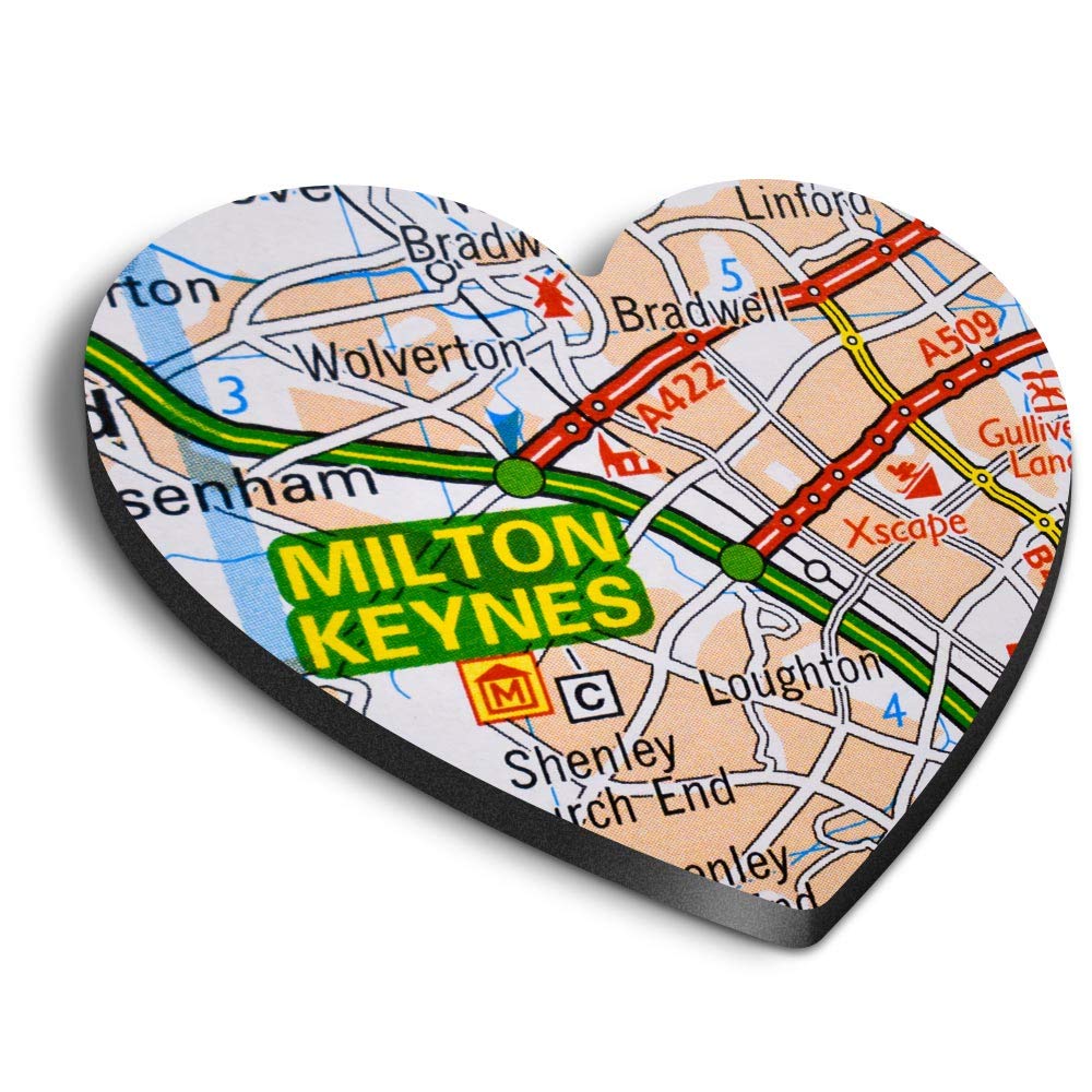 1 x Heart MDF Magnets - Milton Keynes England UK Travel Map 45734