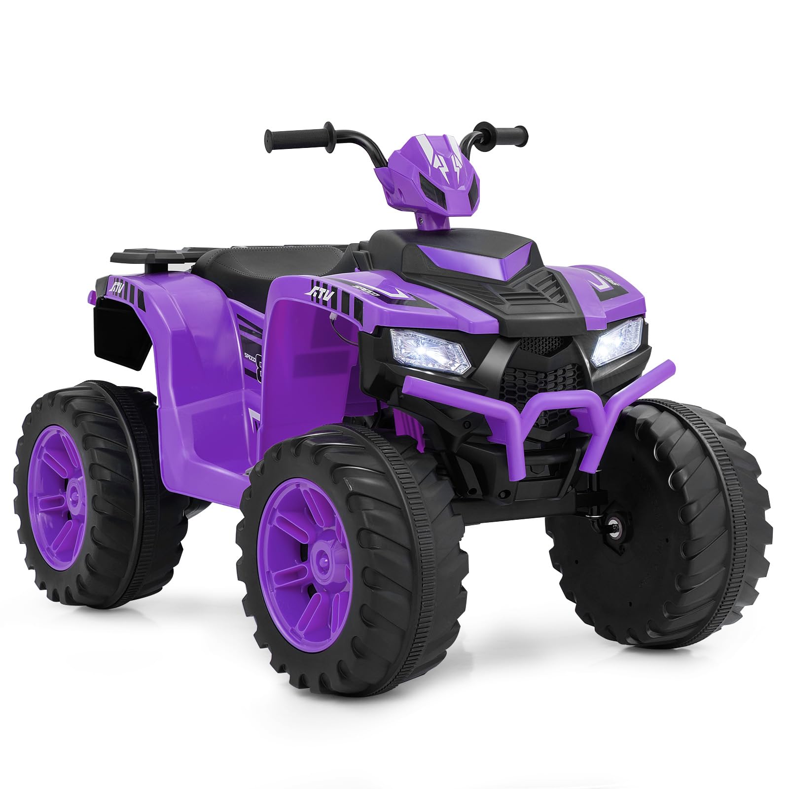 COSTWAY Kids Electric Quad Bike, 24V Battery Powered Ride on ATV with Soft Start, Wireless Connection, Music, LED Lights, Forward/Backward Functions, for Boys & Girls Aged 3-8 Years (Purple)