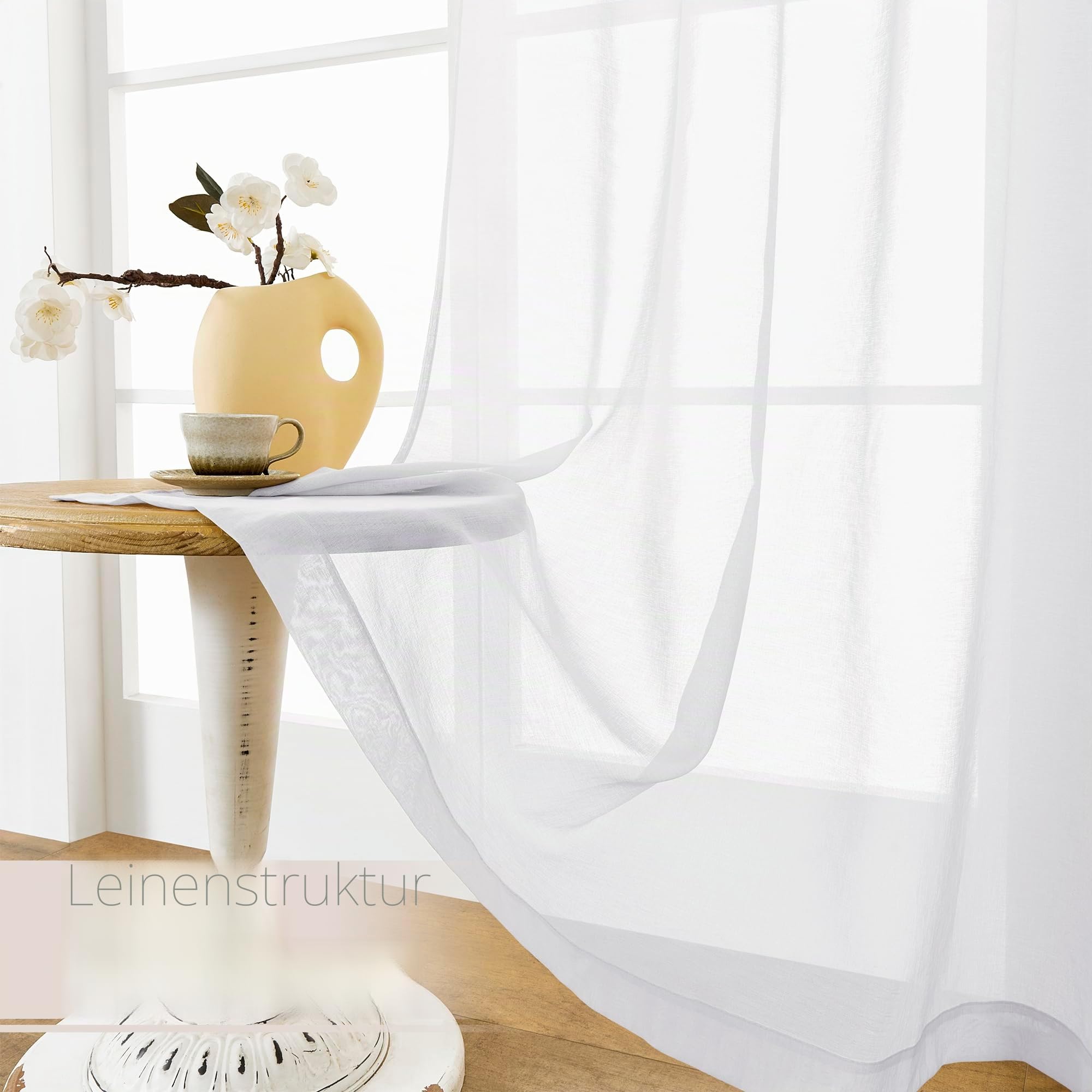 Tollpiz Durchsichtiger Türvorhang, Leinenstruktur, durchscheinend, lichtfilternd, Voile, Terrasse, Glastür, Stangentasche, französische Tür, 137,2 x 183,9 cm lang, Weiß, 1 Stück, sdsgdlwhite5472