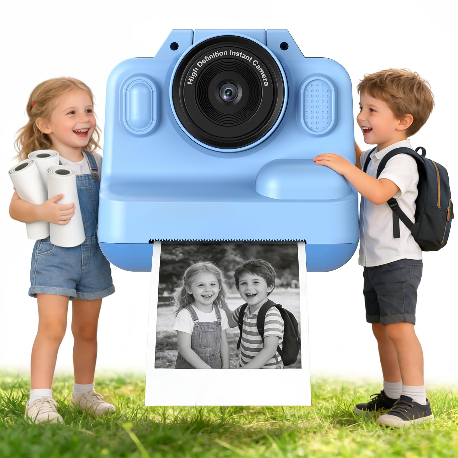Sofortbildkamera Kinder, 1080P Kinderkamera Sofortbildkamera mit 180° Klappobjektiv, 2