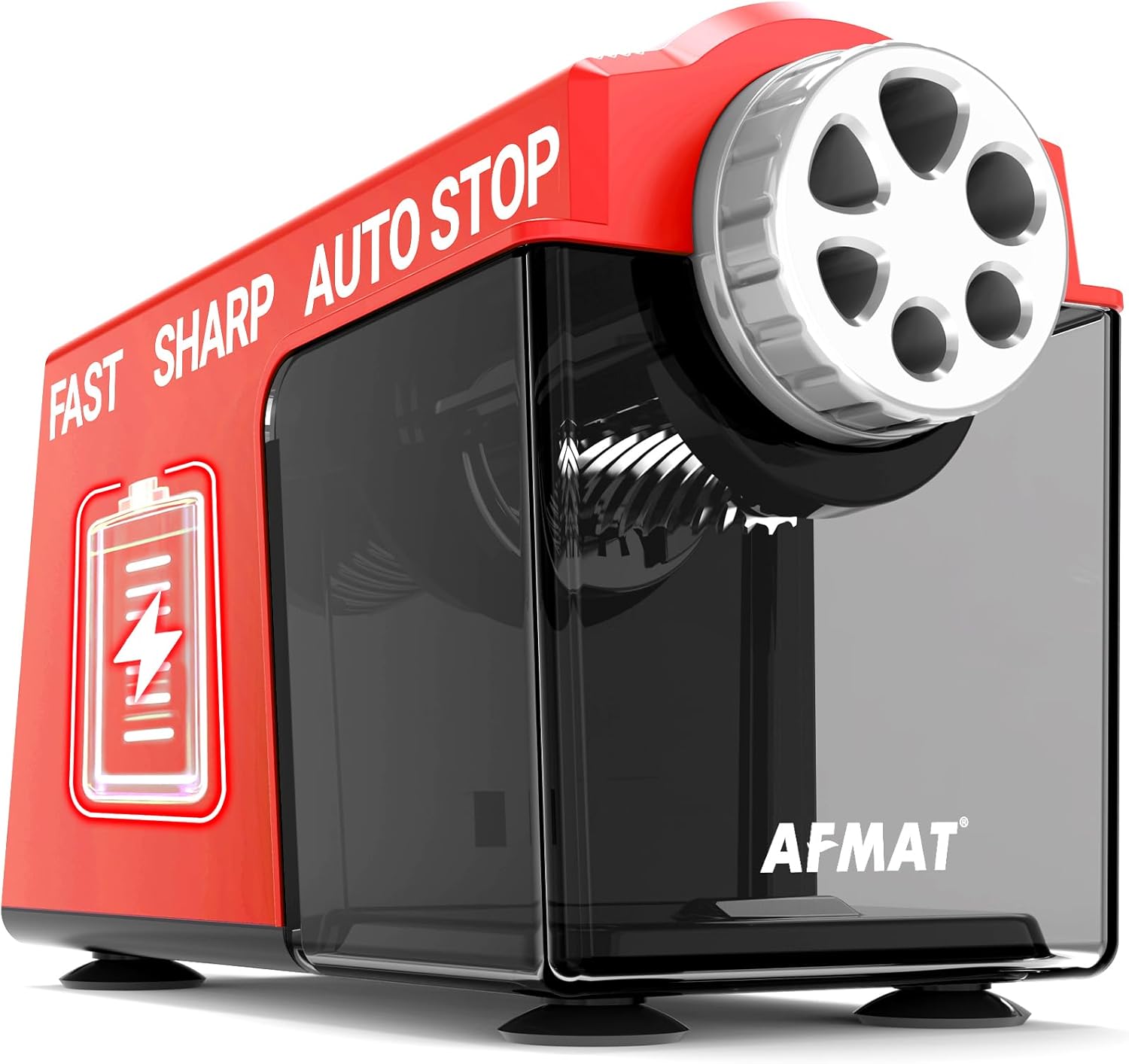 AFMAT Electric Pencil Sharpener Heavy Duty, 6 Holes, Cordless & Rechargeable, Super Fast, Auto Stop, 10K+ Uses, Classroom Pencil Sharpener for 6-11mm No.2/Large/Colored Pencils PSD4(Black)