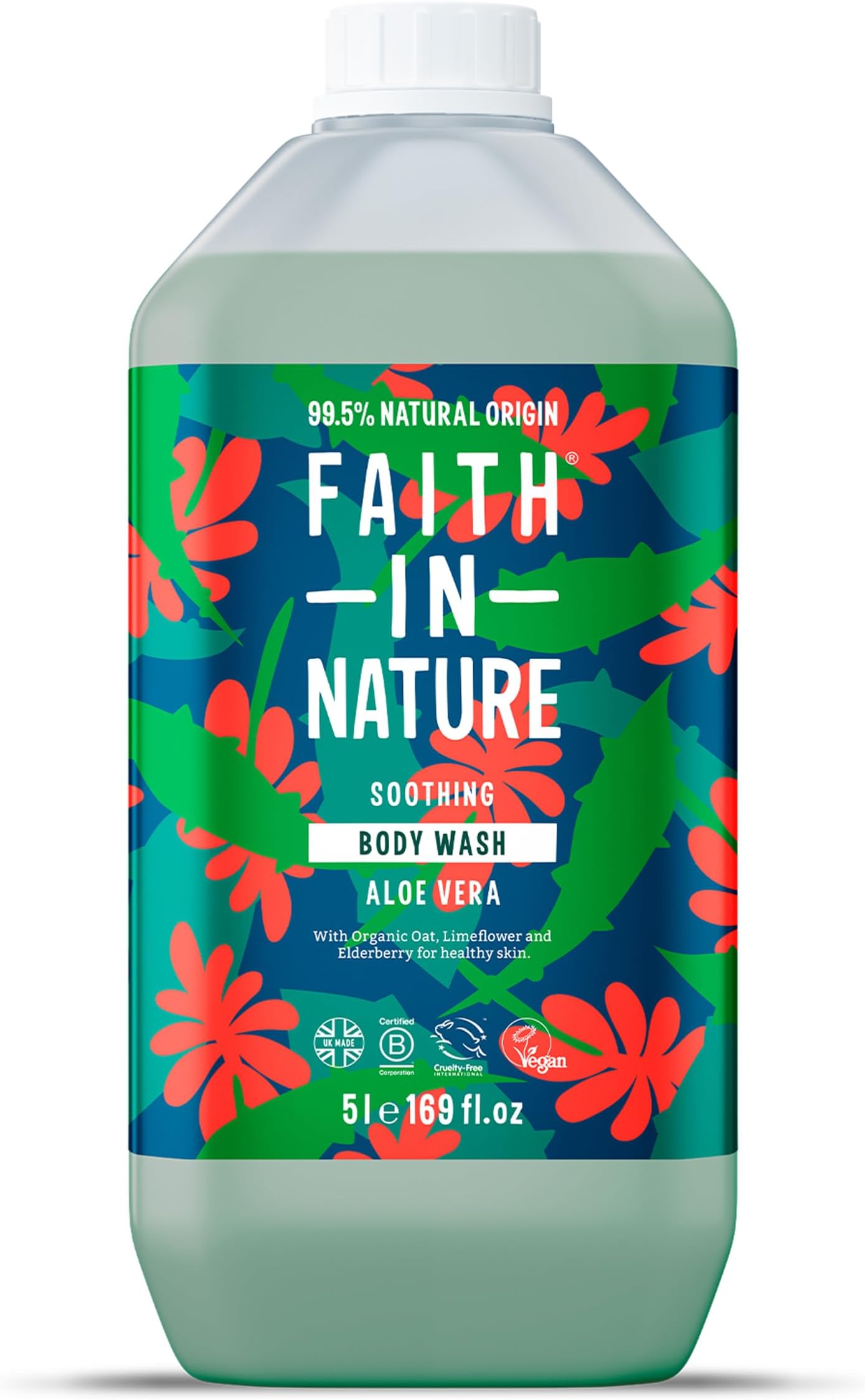 Natural Aloe Vera Body Wash, Soothing Shower Gel, Vegan & Cruelty Free, No SLS or Parabens, 5L Refill Pack