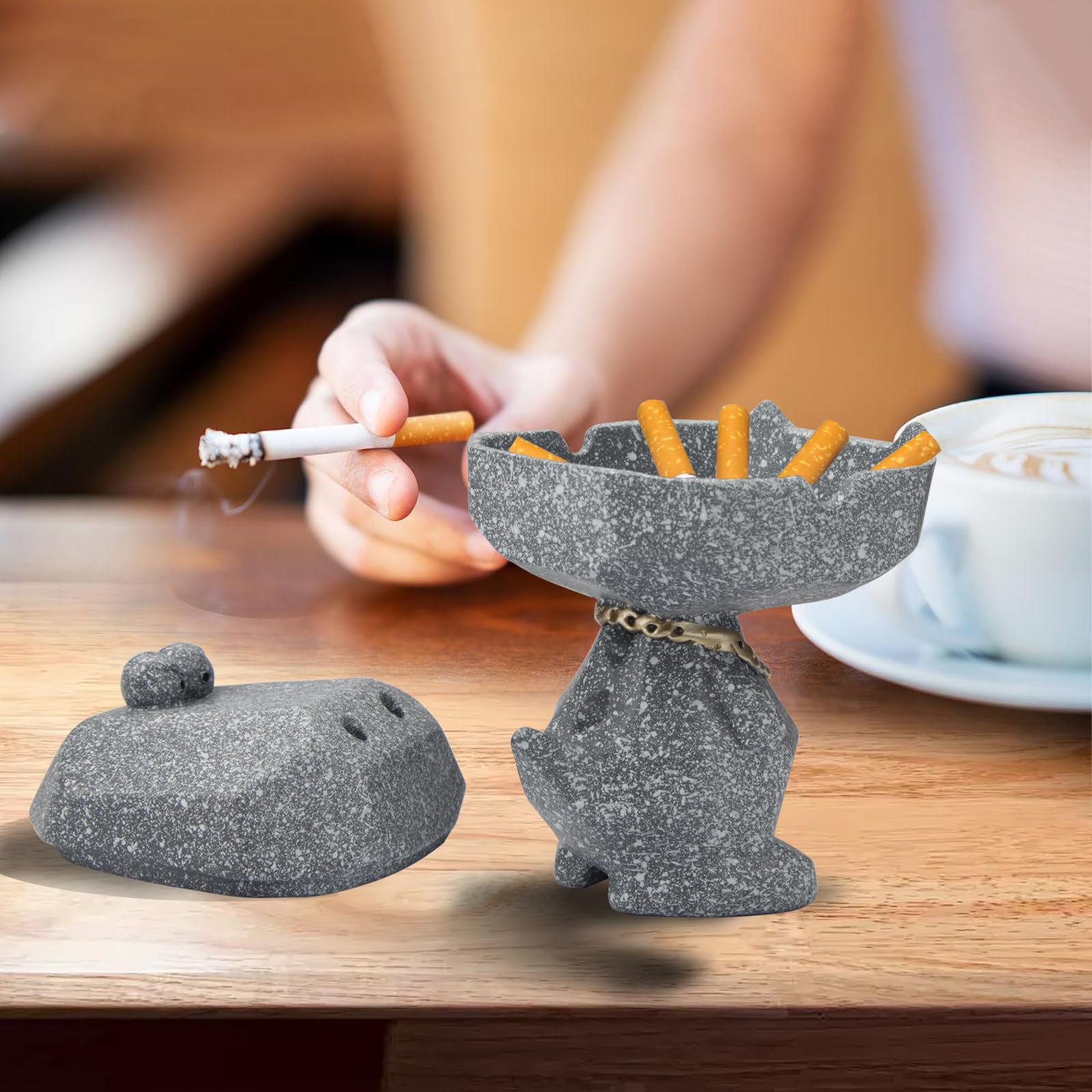 Posacenere Coccodrillo Con Coperchio - Resina, Grigio Con Pois, Per Esterno - Foto 8