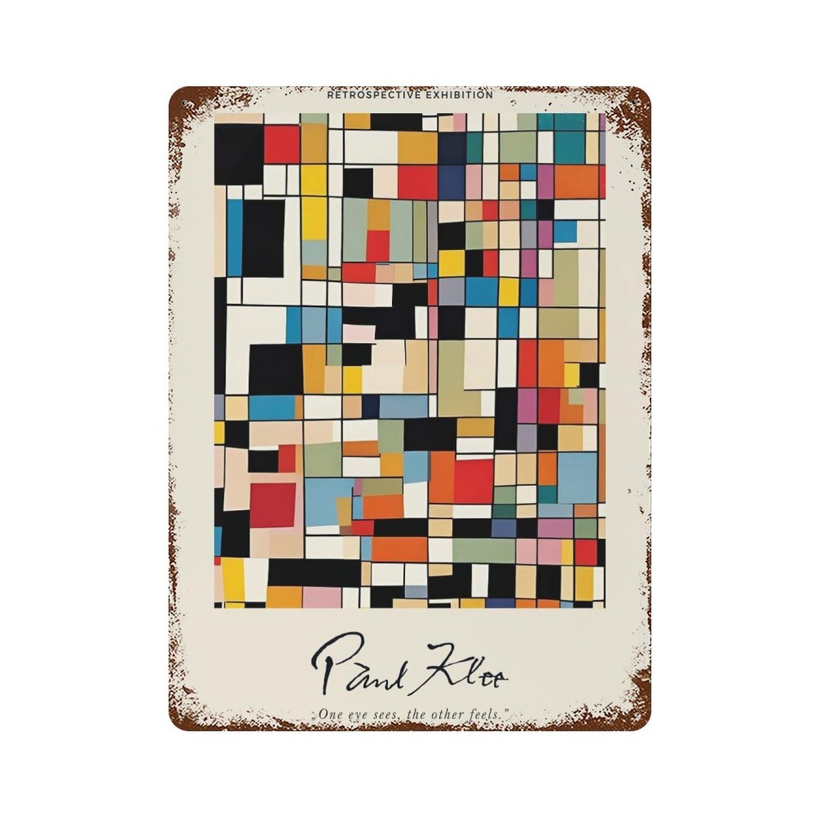 Rust Effect Paul Klee Modern Art Rustic Tin Plaque 15.7"x11.8", Industrial Home Decor for Bistro, Counter And Cafe Decor