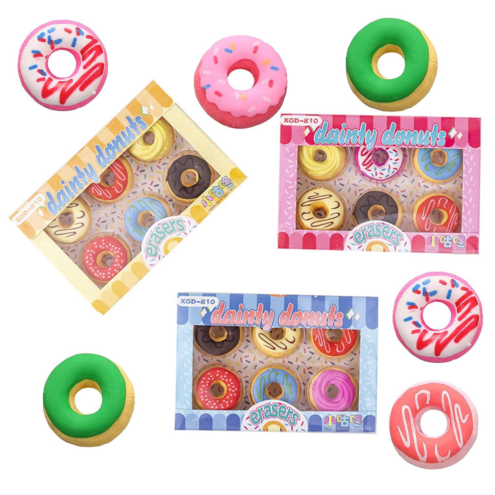 Gommes à Donut Kawaii Enfant 18 Pièces Gomme Souple Créative Effacement Propre Papeterie