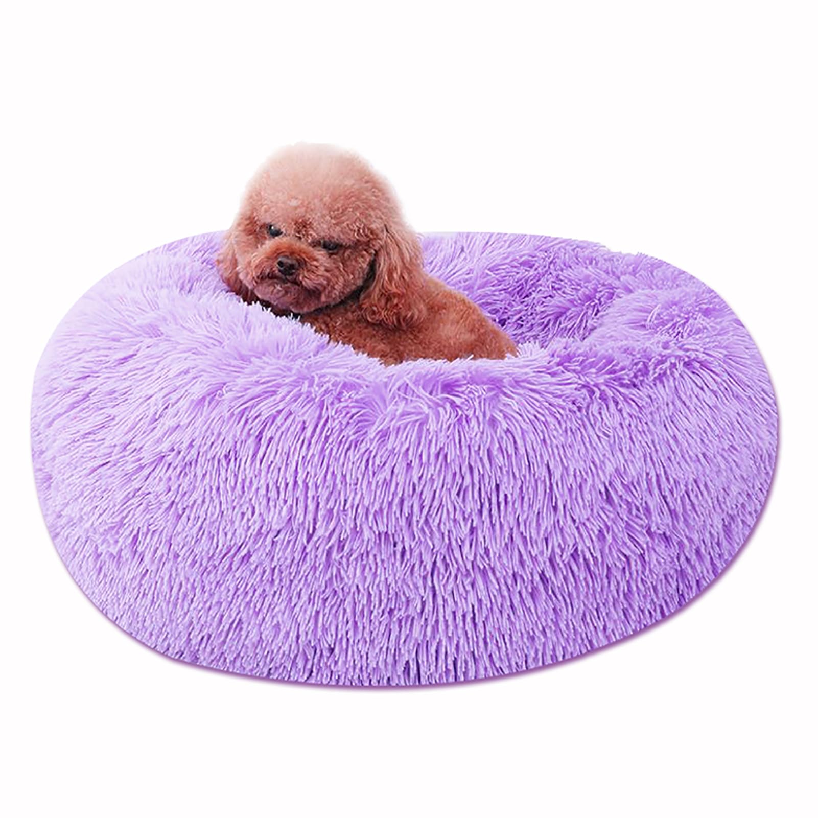 Calming Dog & Cat Bed, Anti-Anxiety Donut Cuddler, Soft and Fluffy Pet Cushion, Self-Warming Luxury Plush Dog Pillow Basket for Small Medium Dogs and Cats Easy Clean Washable,Purple,50cm/19.69”