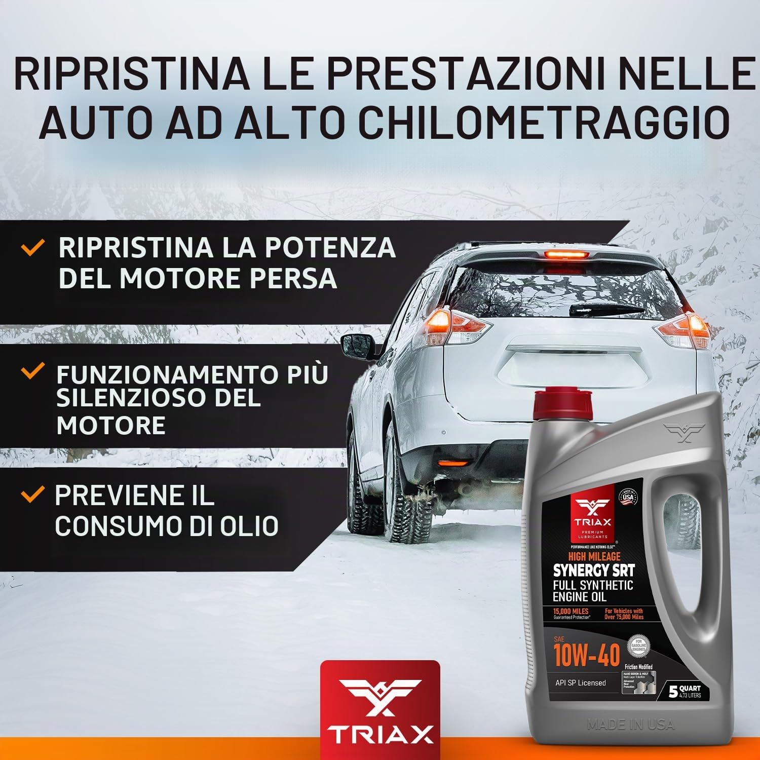 TRIAX Synergy SRT 10W-40 Olio Motore Sintetico Alto Chilometraggio - Per Auto e SUV Benzina - API SN - ILSAC GF-6A - ACEA A3/B4-4,73 L (5 Quarti)