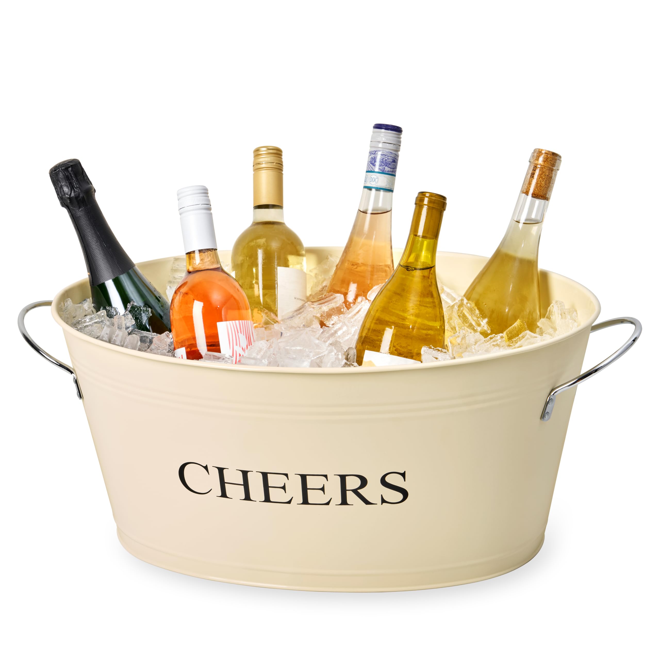 twine cheers beverage tub, galvanized tubs for entertaining, drink buckets for parties, large ice tub and gift basket, beer buckets, cream, 6.3 gallons set of 1