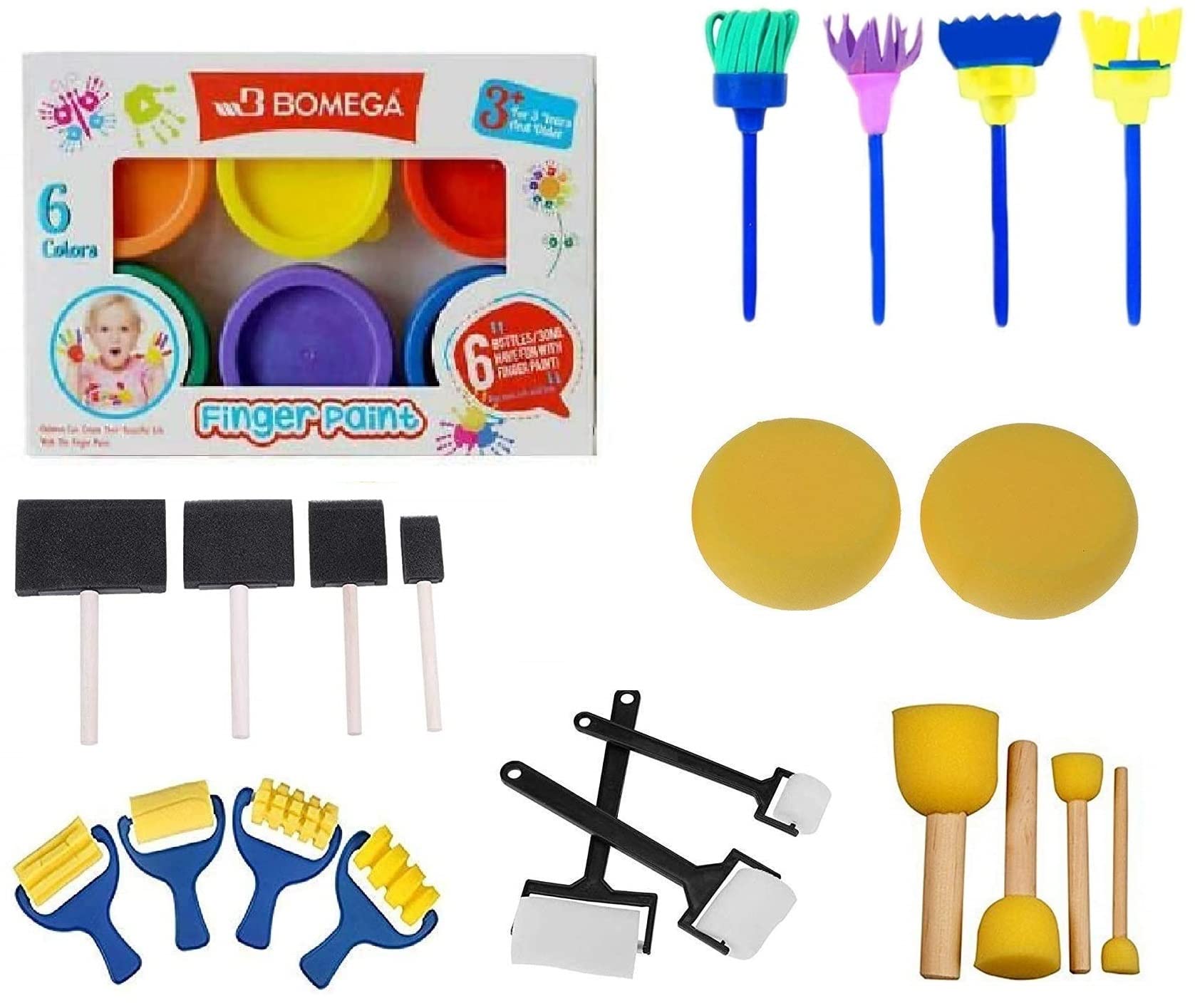 ArtBee 6 Color Kids Finger Paint Washable Non-Toxic Finger-paint Art with Set of 6 Sponge Brushes (B09P3VWY6R) Amazon Price History, Amazon Price Tracker