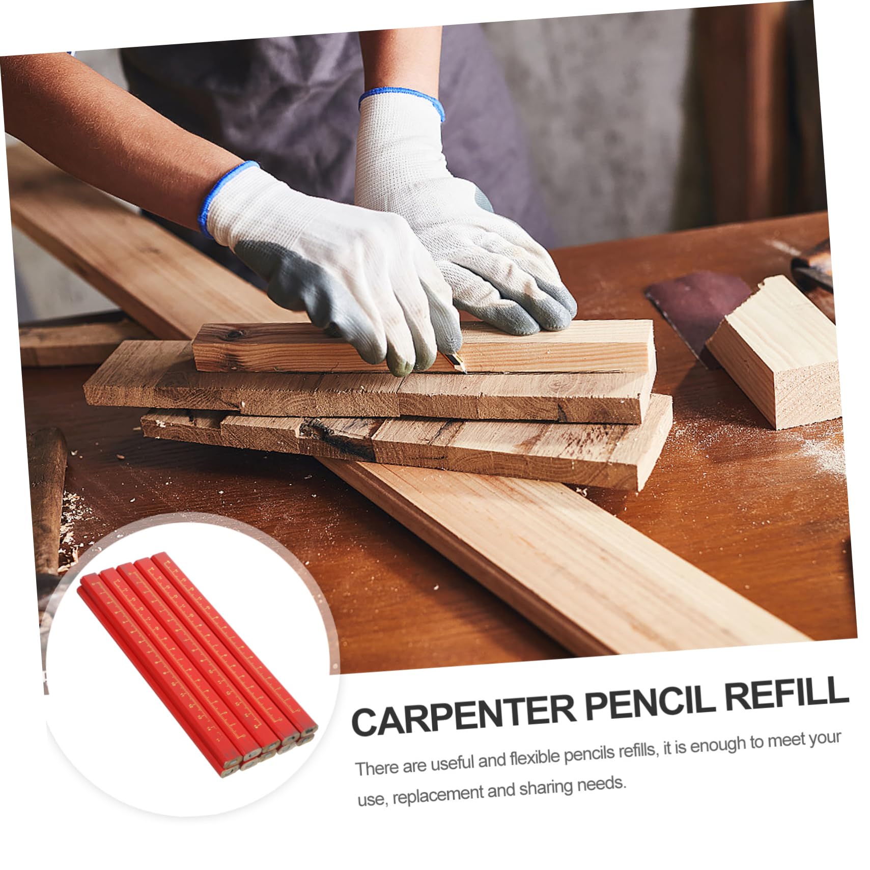 Matita da Carpentiere 50 Pezzi con Scala Ottagonale Rossa in Legno e Piombo, Hb, Antirrotolamento per Lavorazione del Legno
