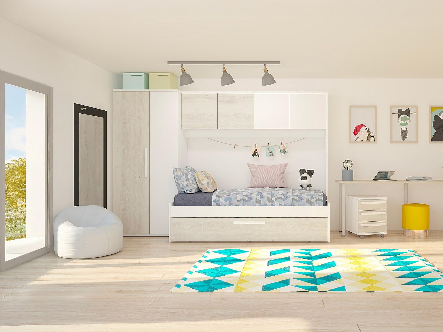 Indomita Cameretta a Ponte con Letto Estraibile Bianco e Bianco Consumato 6006 Reversibile