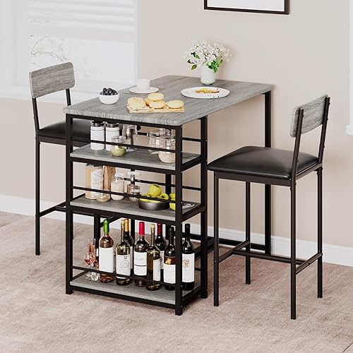 Miniatura 2 de GAOMON Juego de mesa de comedor para 2, mesa de cocina y sillas para 2 con sillas tapizadas, juego de mesa de cocina de barra de 3 piezas con 3