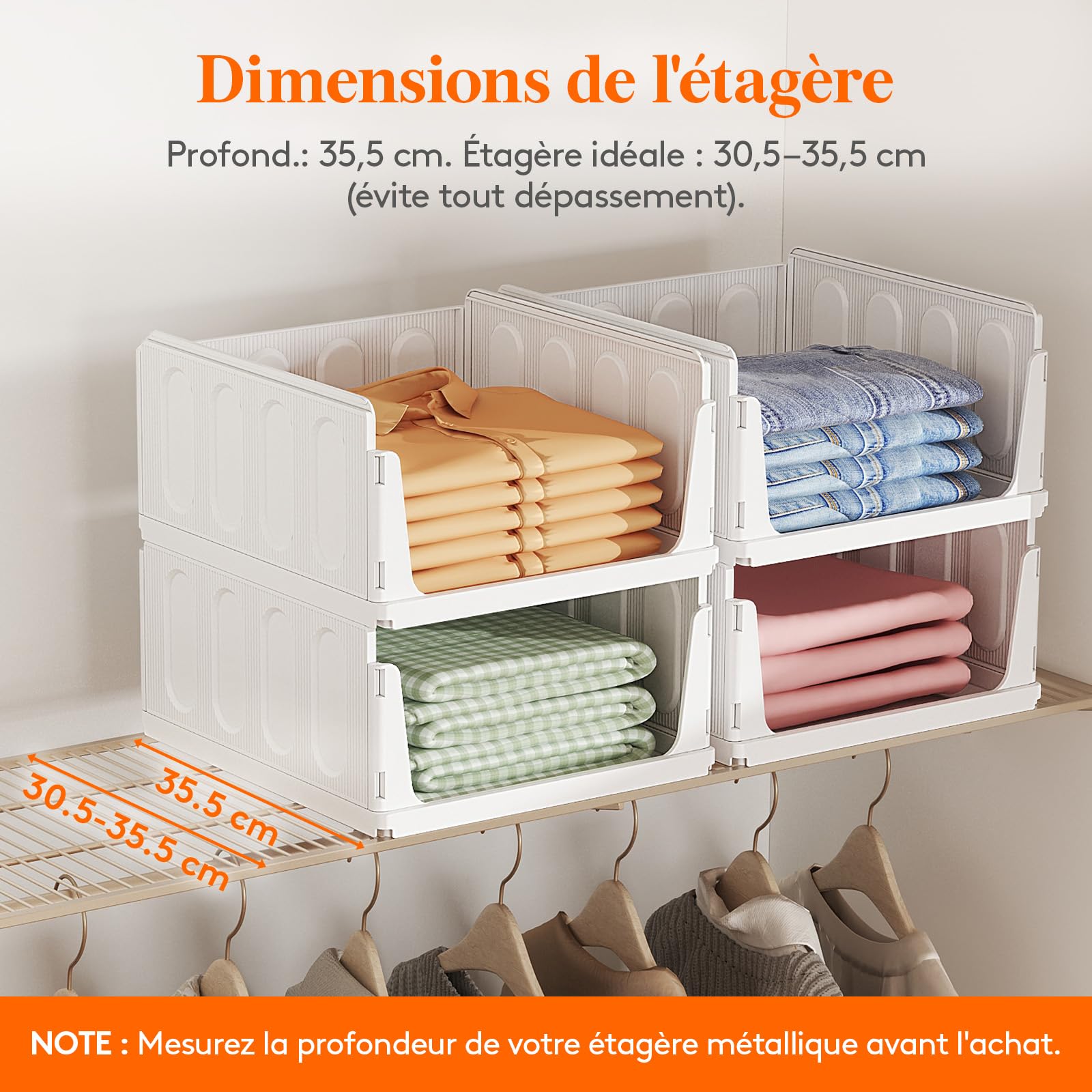 Lifewit Boîtes de Rangement pour Vêtements, Organisateur de Penderies Empilables, Blanc Bacs Individuels en Plastique, Idéal pour Placard de Cuisine, Armoire de Camping et Salle de Bain, 20L, Lot de 6