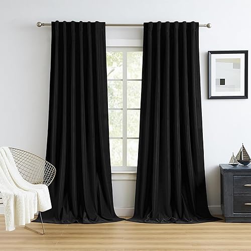 2 paneles de cortinas opacas de terciopelo de 108 pulgadas de largo, 9 pies de largo, con pestaña trasera, bolsillo para barra, súper suaves, de disponible en Yaxa Peru