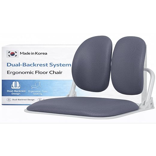 【Made in Korea】 Dual-Backrests Ergonomic Floor Chair with Back Support - Meditation Chair, Floor Gaming Chair, Reading Chair, Floor Chairs for Adults, Foldable Chair (Grey)