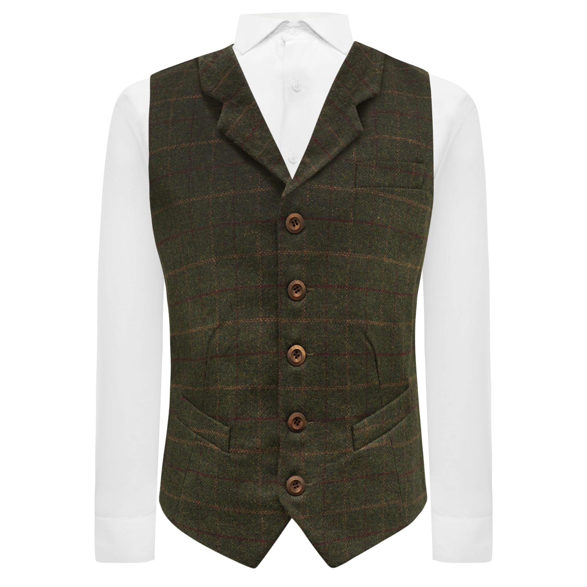 King & Priory Heritage Check Moss Green Waistcoat with Lapel-2XL