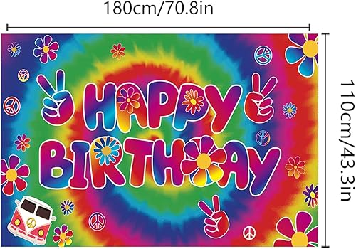 Miniatura 5 de Groovy - Telones de fondo de feliz cumpleaños con 70.8 x 43.3 pulgadas, pancarta de carnaval de los años 60, fondo retro hippie bohemio para