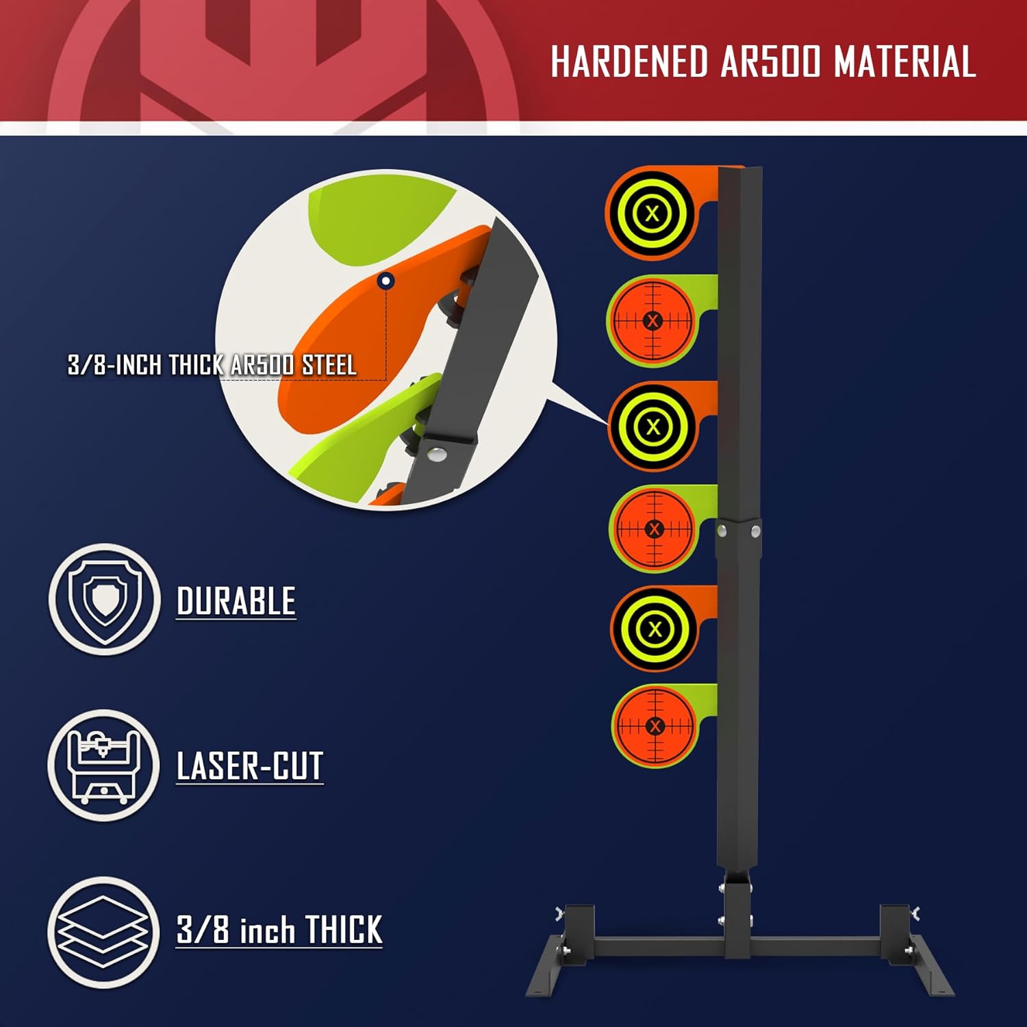 KNINE OUTDOORS AR500 Dueling Tree Target Kit, Angle-Adjustable Stand, 6-Piece 3/8" Thickness Steel Paddles in 6" Diameter, Steel Target for Shooting