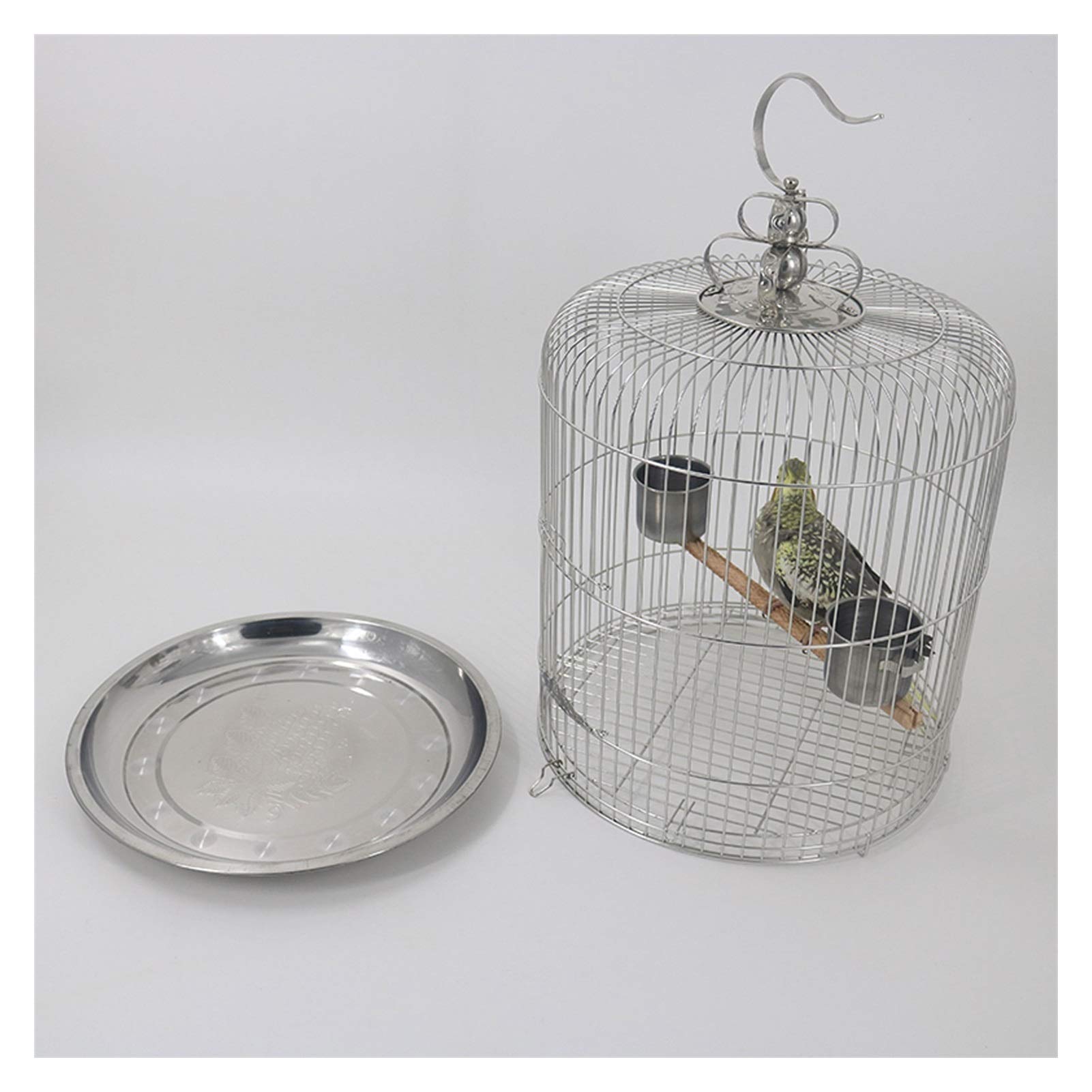 Gabbia per Uccelli e Pappagalli Classic Round Bird Cage Cage Acciaio Inossidabile Gabbia per Uccelli, Bird Home per Thrush/Peonia/Starling, Grande per Canarini, Cocorite e Uccelli Esotici