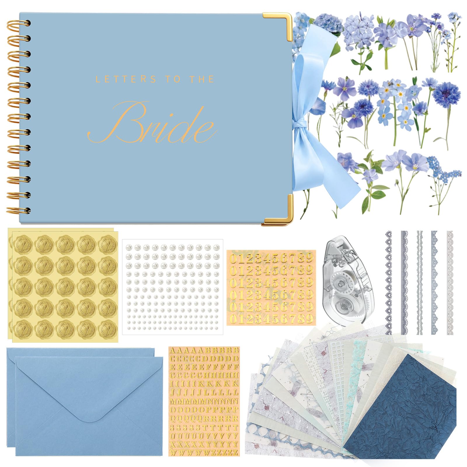 Album de scrapbooking « Letters to Bride », 21,6 x 17,8 cm, classique, bleu | Livre d'or de mariage avec enveloppes, souvenir de enterrement de vie de jeune fille, scrapbooking vierge
