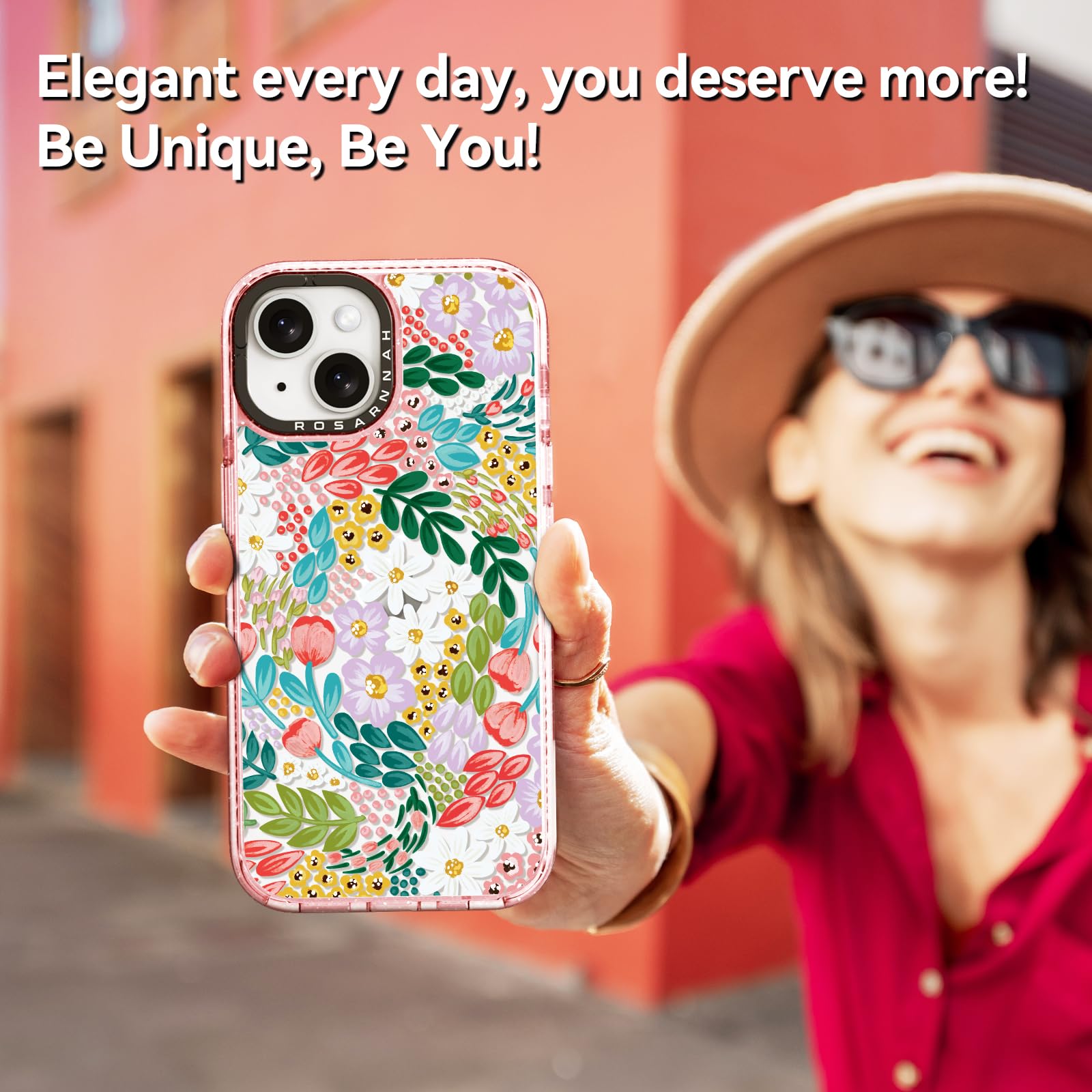Rosarnnah for iPhone 14 Pro Case Cute - Durable Shockproof 6.6 ft Drop Impact Phone Case - Funny Skeleton Design (6.1") Glitter Pink: iPhone 13 Basic Case Gorgeous Floral