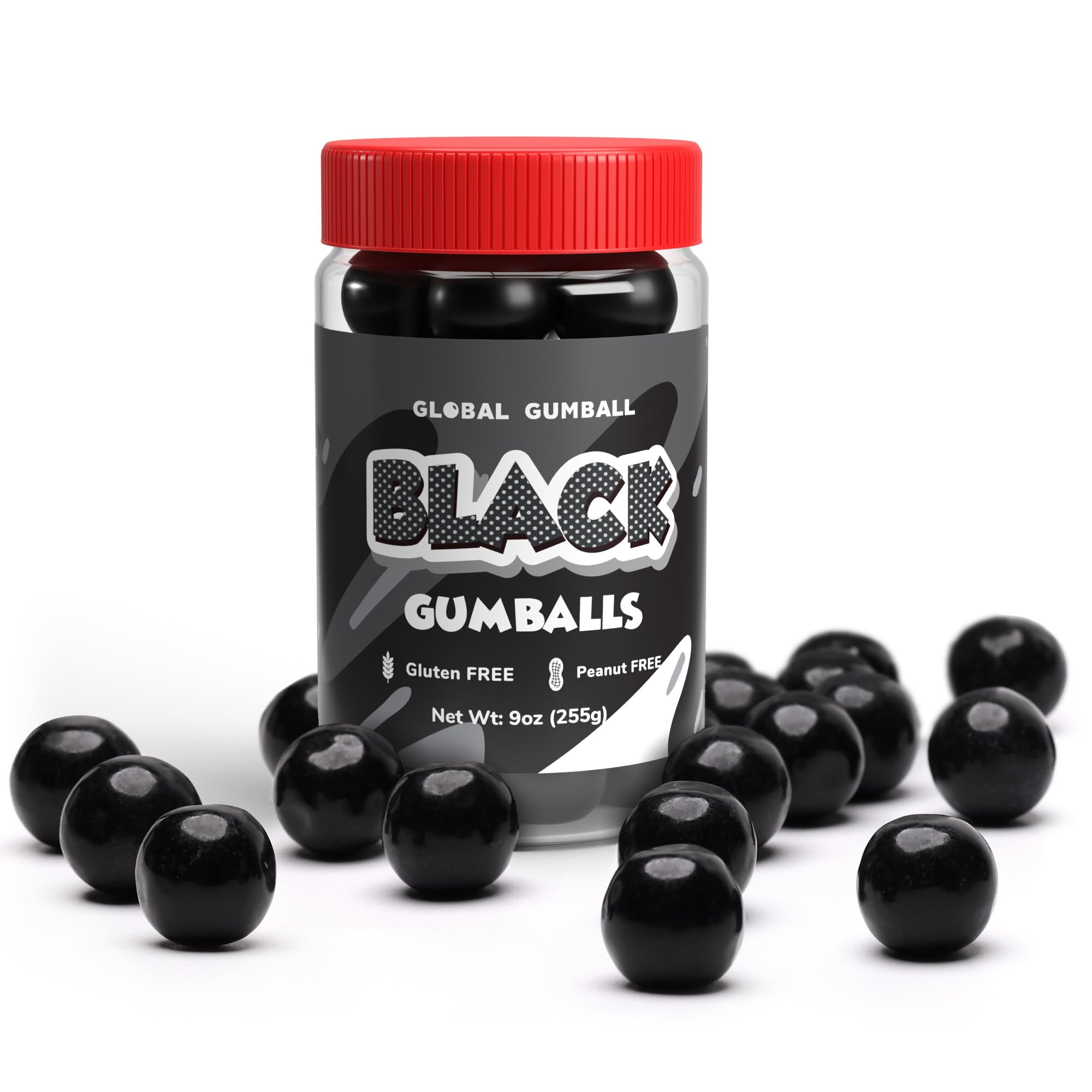 Gumballs in Jar - 1 Inch Large Gumballs - Cherry Bubble Gum Black Gumballs - Kids Chewing Gum - Gumballs for Kids 9 OZ