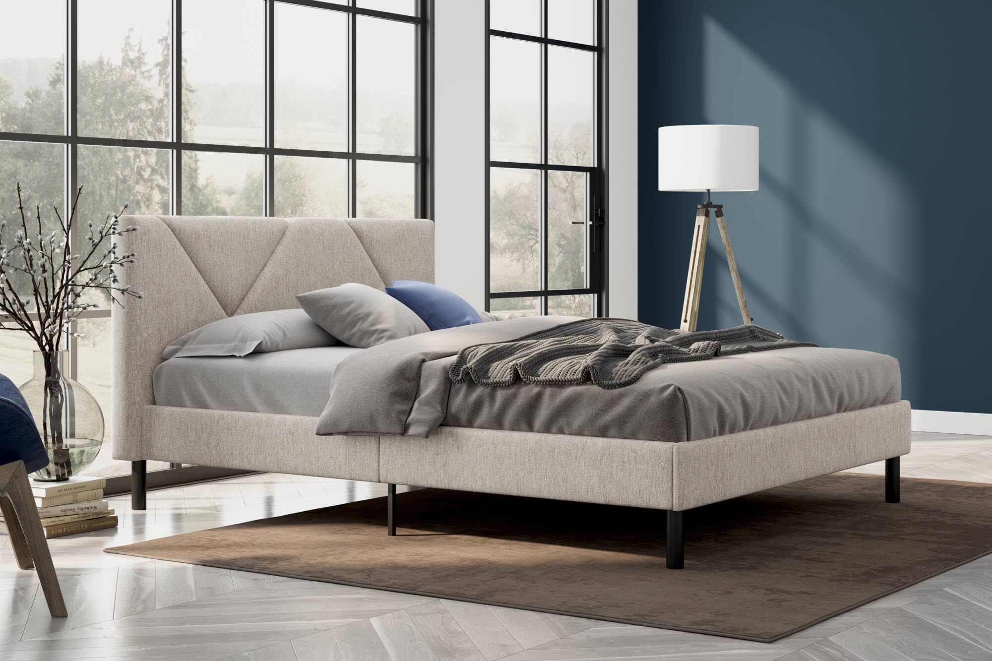 Dmora - Letto piazza e mezza Zeffirio, Sommier per camera da letto, Giroletto per stanza, Struttura porta materasso, Adatto a materasso Cm 120x190, Beige