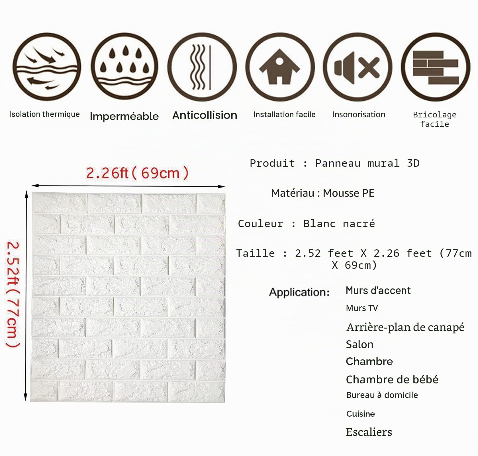 Arthome Panneaux muraux en briques 10 Packs couvre 58 Sq.ft,Peel and Stick papier peint 3D,mousse imperméable autocollante fausse brique pour salon,chambre à coucher,buanderie,cuisine,cheminée
